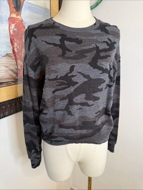 Rails Ramona Iron Camo Pullover Sweatshirt Gray Black Crewneck